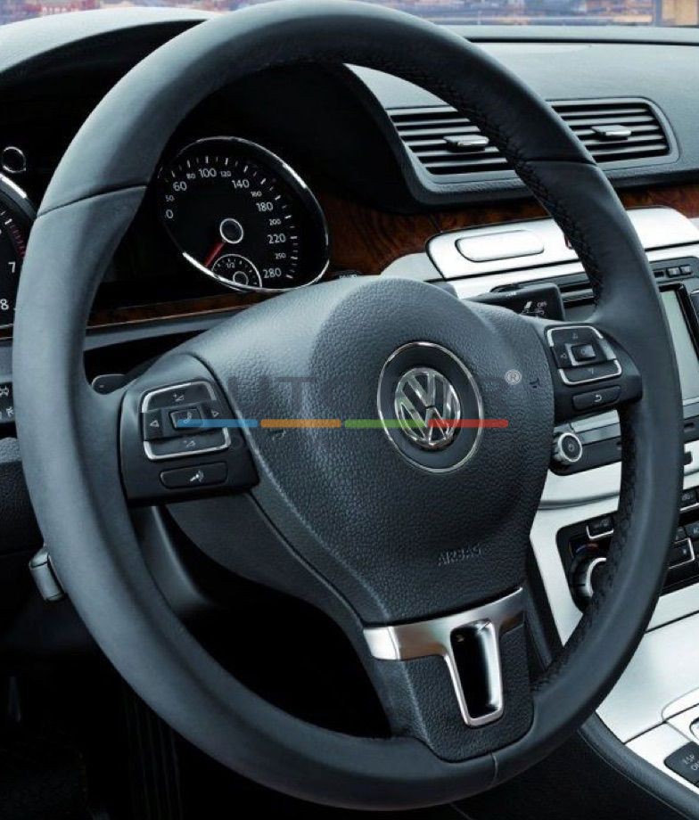 Knop Ontoegankelijk Regelen Multifunctioneel stuur Volkswagen Touran Caddy EOS zwart leer zwart stiksel rond inlcusief airbag Knop Ontoegankelijk Regelen Multifunctioneel stuur Volkswagen Touran Caddy EOS zwart leer zwart stiksel rond inlcusief airbag